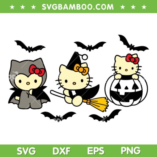 Hello Kitty Halloween Pumpkin SVG, Sanrio Kitty Cat Witch Bat SVG PNG