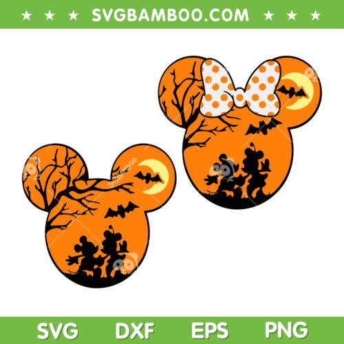 Mickey Minnie Mouse Ears Halloween SVG, Disney Mouse Head Halloween Moon SVG PNG