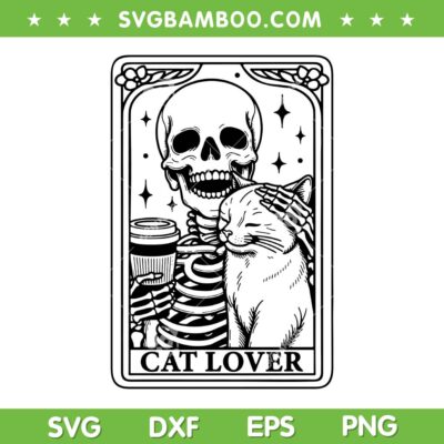 Skeleton Cat Lover Tarot Card SVG, Halloween Skeleton with Cat SVG PNG