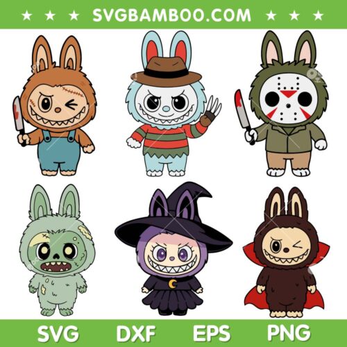 Labubu Monster Doll Halloween SVG Bundle, Labubu Horror Movie Character Bundle SVG