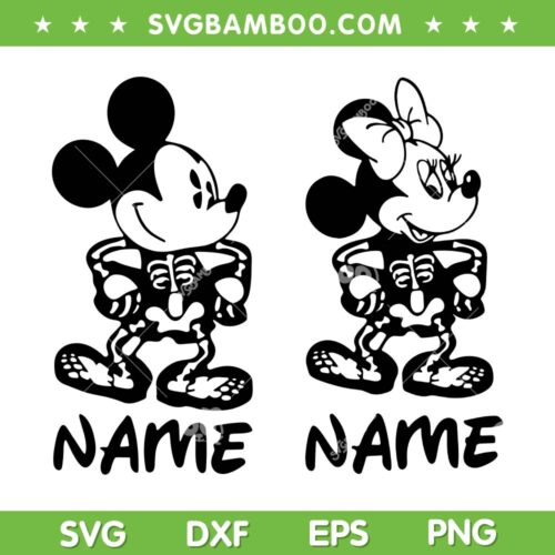 Disney Mouse Halloween Custom SVG, Mickey Minnie Mouse Skeleton SVG PNG