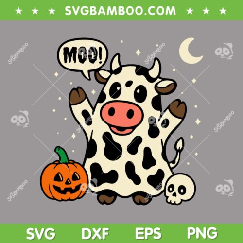 Cute Cow Halloween Pumpkin SVG, Dairy Cow Moo Halloween SVG PNG