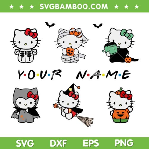 Kawaii Kitty Characters Halloween SVG, Hello Kitty Halloween Costume SVG PNG
