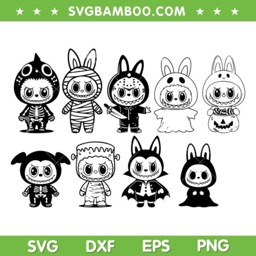 Labubu Halloween Characters SVG Bundle, Kawaii Monster Horror Movie Character SVG Bundle