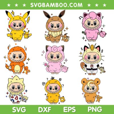Labubu Pokemon SVG Bundle, Labubu Monsters Pikachu SVG Bundle