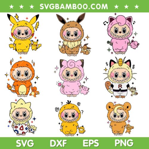 Labubu Pokemon SVG Bundle, Labubu Monsters Pikachu SVG Bundle
