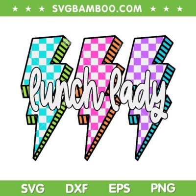 Lunch Lady Lightning Bolt Checkered SVG, Retro First Day of School SVG PNG, Lunch Lady Back to School