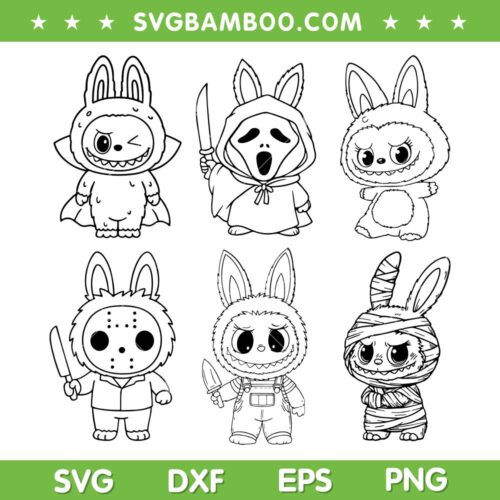 Labubu Monster Doll Halloween SVG Bundle, Cute Labubu Horror Movie Character Bundle SVG