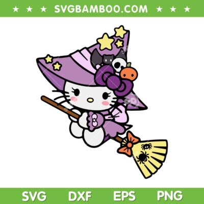 Hello Kitty Halloween Witch SVG, Kawaii Kitty Flying with Broom SVG PNG Hello Kitty Halloween Witch SVG, Kawaii Kitty Flying with Broom SVG PNG