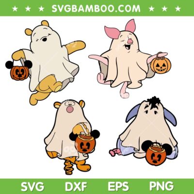 Winnie the Pooh Halloween SVG Bundle, Pooh Piglet Eeyore Tigger Ghost SVG Bundle