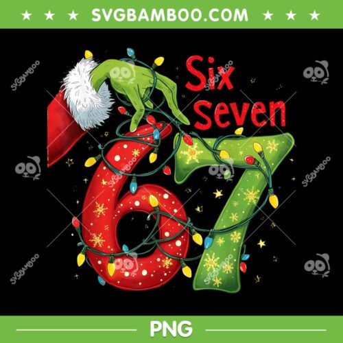 Grinch 67 Christmas Lights PNG, Six Seven Meme Pajamas Holiday PNG, 6 7 Gen Alpha Slang