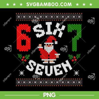 67 Six Seven Christmas Ugly Sweater PNG, Santa Xmas 6 7 Meme PNG