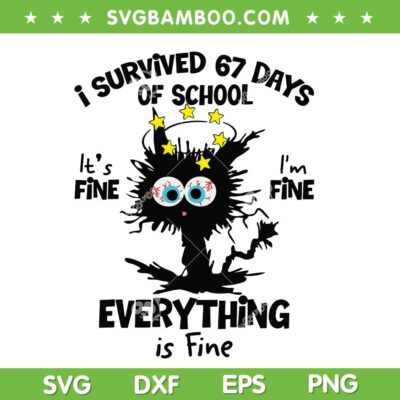 Cat I Survived 67 Days of School SVG, Funny Black Cat Six Seven SVG PNG Cat I Survived 67 Days of School SVG, Funny Black Cat Six Seven SVG PNG