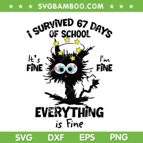 Cat I Survived 67 Days of School SVG, Funny Black Cat Six Seven SVG PNG