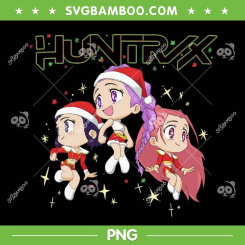 Chibi Huntrix Merry Xmas PNG, Rumi Mira Zoey Sparkling Group PNG, Kpop Demon Hunters Christmas