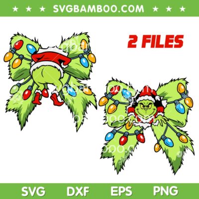 Funny Grinch Christmas Coquette Bow SVG, Grinch Spooky Season SVG PNG, Bow Christmas Lights DXF SVG PNG EPS