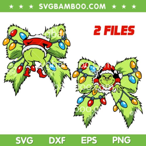 Funny Grinch Christmas Coquette Bow SVG, Grinch Spooky Season SVG PNG, Bow Christmas Lights DXF SVG PNG EPS