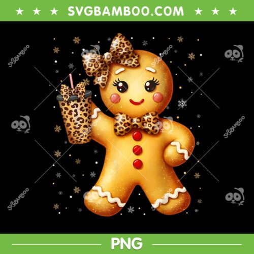 Gingerbread Leopard Coquette PNG, Cute Gingerbread Coffee Christmas PNG