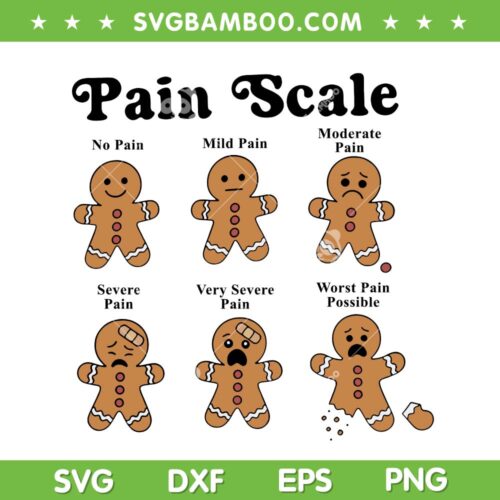 Gingerbread Pain Scale SVG PNG, Funny Gingerbread Emotion SVG, No Pain Mild Pain Moderate Pain