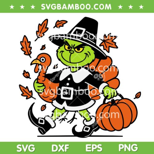 Green Grinch Pilgrim Turkey SVG, Cute Grinch Thanksgiving Fall Pumpkin SVG PNG