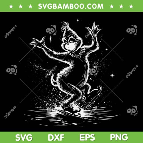 Grinch Ice Skating SVG, Funny Grinch Skiing Christmas SVG PNG