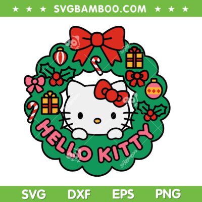 Hello Kitty Christmas Wreath SVG, Kawaii Kitty Xmas Gift SVG PNG Hello Kitty Christmas Wreath SVG, Kawaii Kitty Xmas Gift SVG PNG