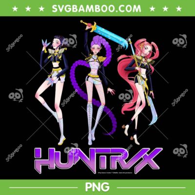 Huntrix Anime Manga PNG, Kpop Demon Hunters Rumi Mira Zoey with Weapon PNG