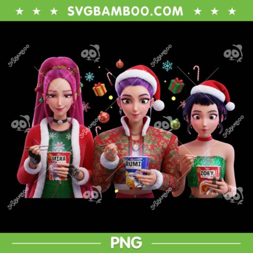 Huntrix Christmas Ramyeon PNG, Xmas Kpop Demon Hunters Ramen PNG