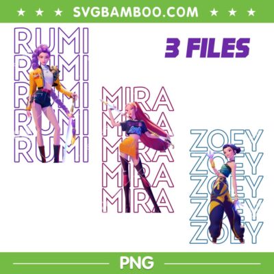 Huntrix Rumi Mira Zoey Bundle PNG, Kpop Demon Hunters Huntrix Characters PNG