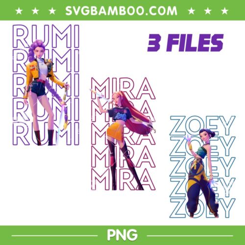 Huntrix Rumi Mira Zoey Bundle PNG, Kpop Demon Hunters Huntrix Characters PNG