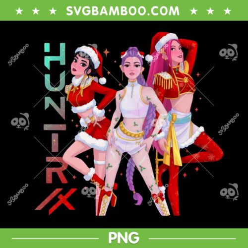 Huntrix Christmas Pose PNG, Kpop Demon Hunters Xmas PNG