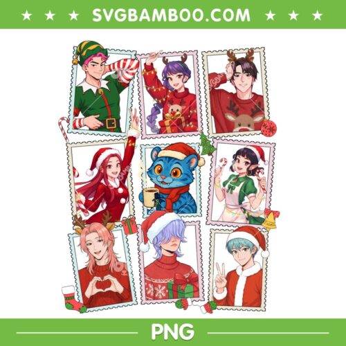 Kpop Demon Hunter Characters Xmas Frame PNG, Christmas Huntrix Saja Boys PNG