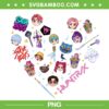 Kpop Demon Hunters Characters Heart PNG, Huntrix Saja Boys Chibi icons PNG