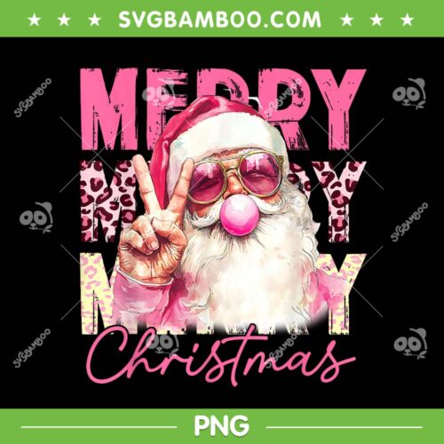 Pink Santa Bubble Merry Christmas PNG, Cute Santa Sunglasses PNG