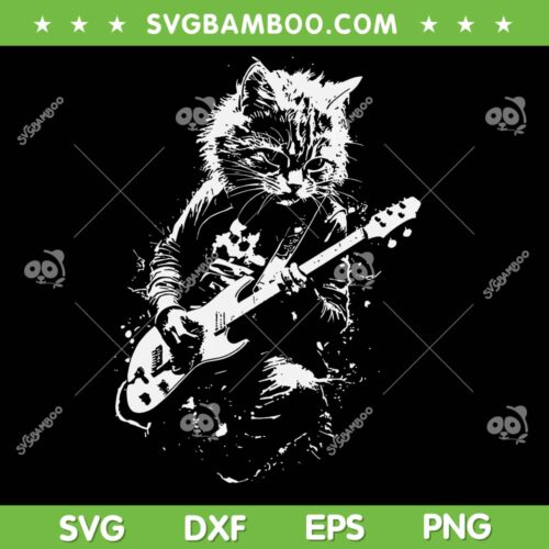 Rock Cat Guitar SVG PNG, Funny Cat Music Rock Band SVG