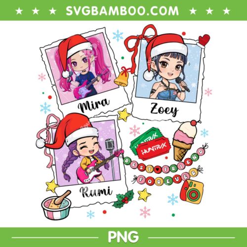 Rumi Mira Zoey Christmas Version PNG, Huntrix Chibi Merry Christmas PNG