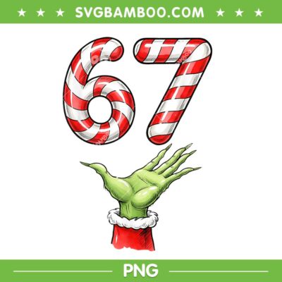 Grinch Hand Six Seven PNG, Santa Grinch Christmas 67 PNG, Candy Cane Grinch Xmas PNG