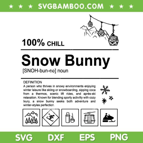 Snow Bunny SVG, Funny Trendy Snow Bunny 100 Chill SVG PNG