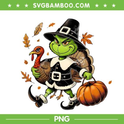 Grinch Pilgrim Turkey Thanksgiving PNG, Green Grinch Fall Pumpkin PNG