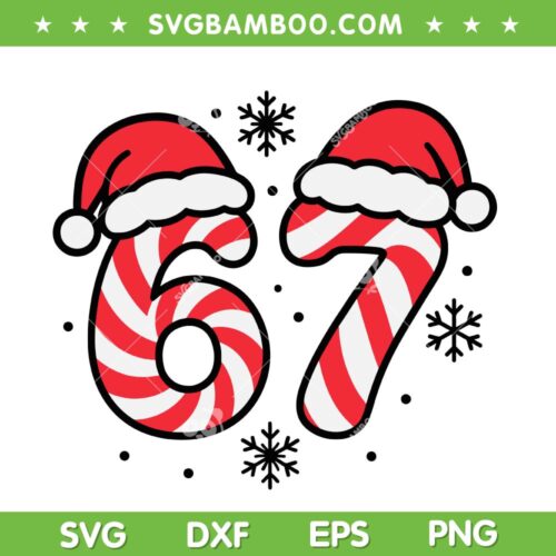 Candy Cane 67 SVG, Christmas Six Seven SVG PNG, Candy Cane Santa Hat DXF SVG PNG EPS
