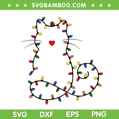 Cat Christmas Lights SVG PNG, Cute Cat Merry Xmas Graphic SVG