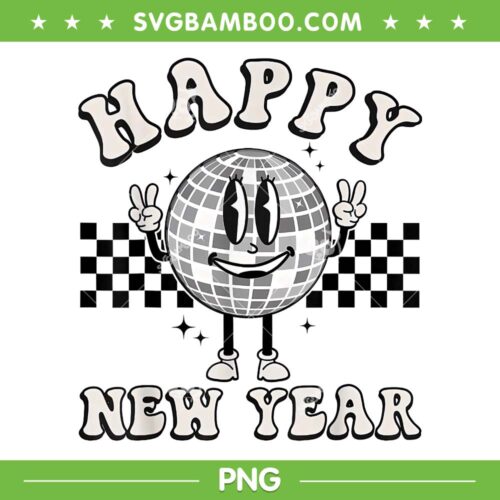 Checkered Happy New Year 2026 PNG, Disco Ball New Year 2026 PNG