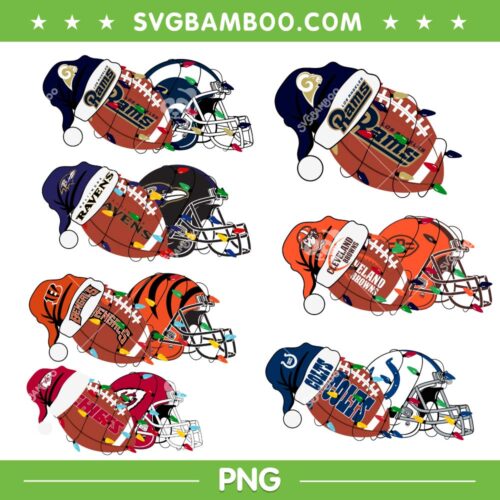 Christmas NFL Football Teams Helmet PNG Bundle, Chiefs Bengals Colts Rams Xmas Helmet PNG Bundle