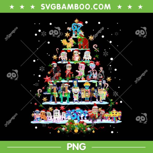 Brainrots Christmas Tree PNG, All Brainrots Gaming Meme for Christmas PNG