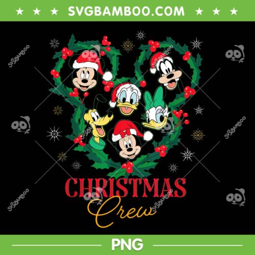 Mickey and Friends Christmas Crew PNG, Disney Characters Christmas Wreath PNG