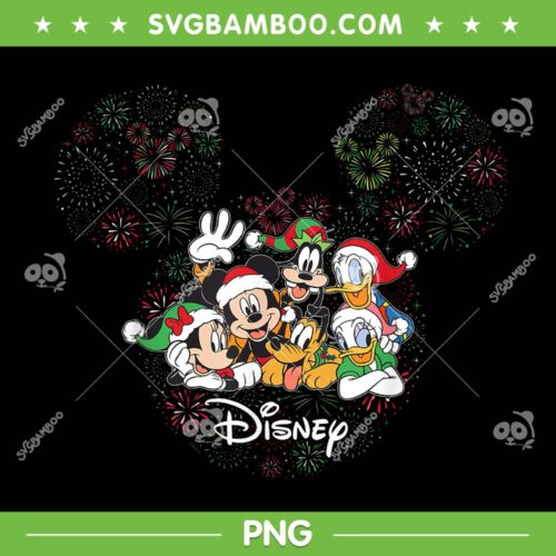 Disney Mickey and Friends Holiday Fireworks PNG, Disney Christmas Family Trip PNG
