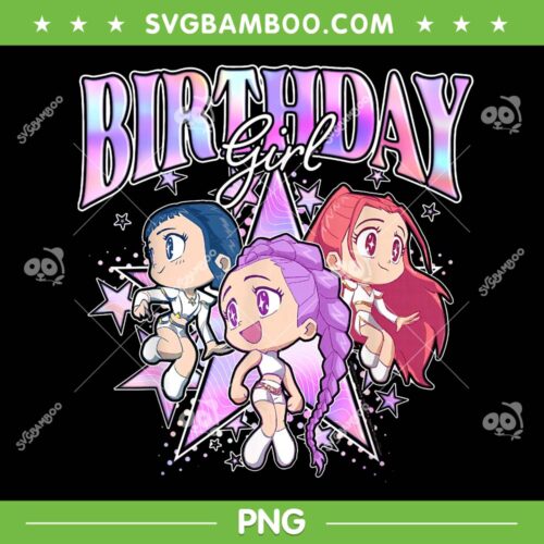 Huntrix Birthday Girl Adorable Chibi PNG, Kpop Demon Hunters Huntrix Happy Birthday PNG