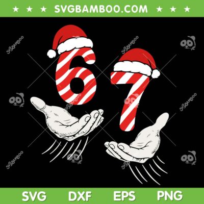 67 Candy Cane Christmas SVG, 67 Santa Hat Meme SVG PNG, 6-7 Meme Hands DXF SVG PNG EPS
