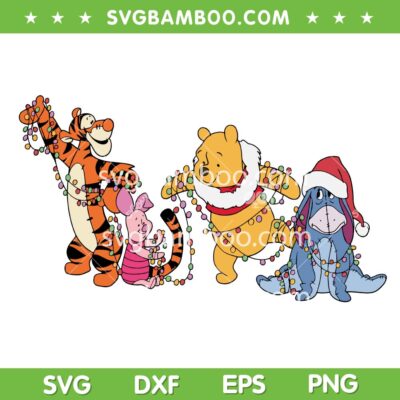 Winnie the Pooh and Friends Christmas SVG, Pooh Bear Christmas Lights SVG PNG