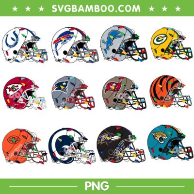 NFL Teams Helmet Xmas Lights PNG Bundle, Bills Lions Chiefs Colts Christmas Bundle PNG